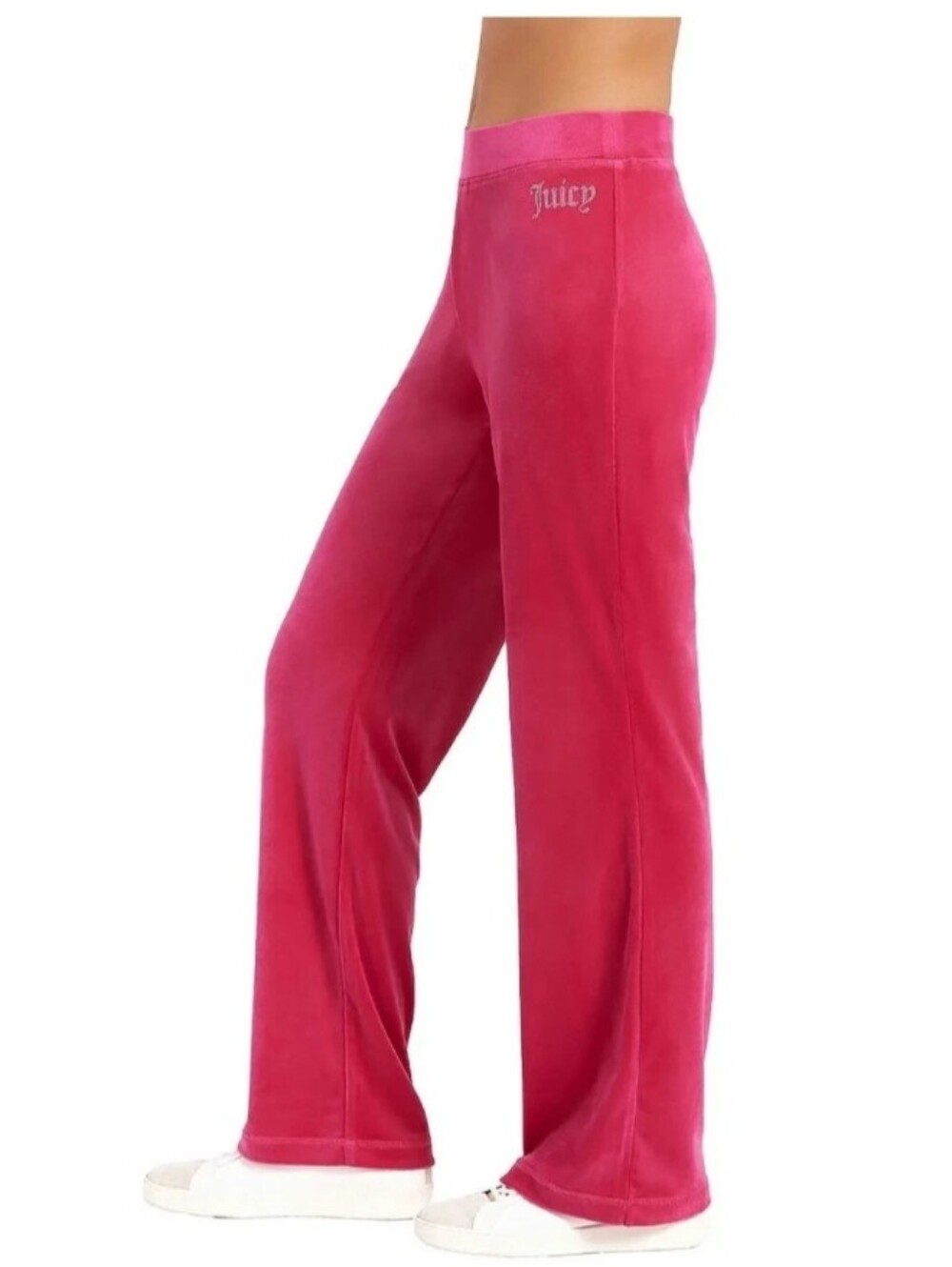 Juicy Couture Bling Velour Track Pants Hot Pink Rhinestone Bootcut Medium SOFT - Picture 2 of 7